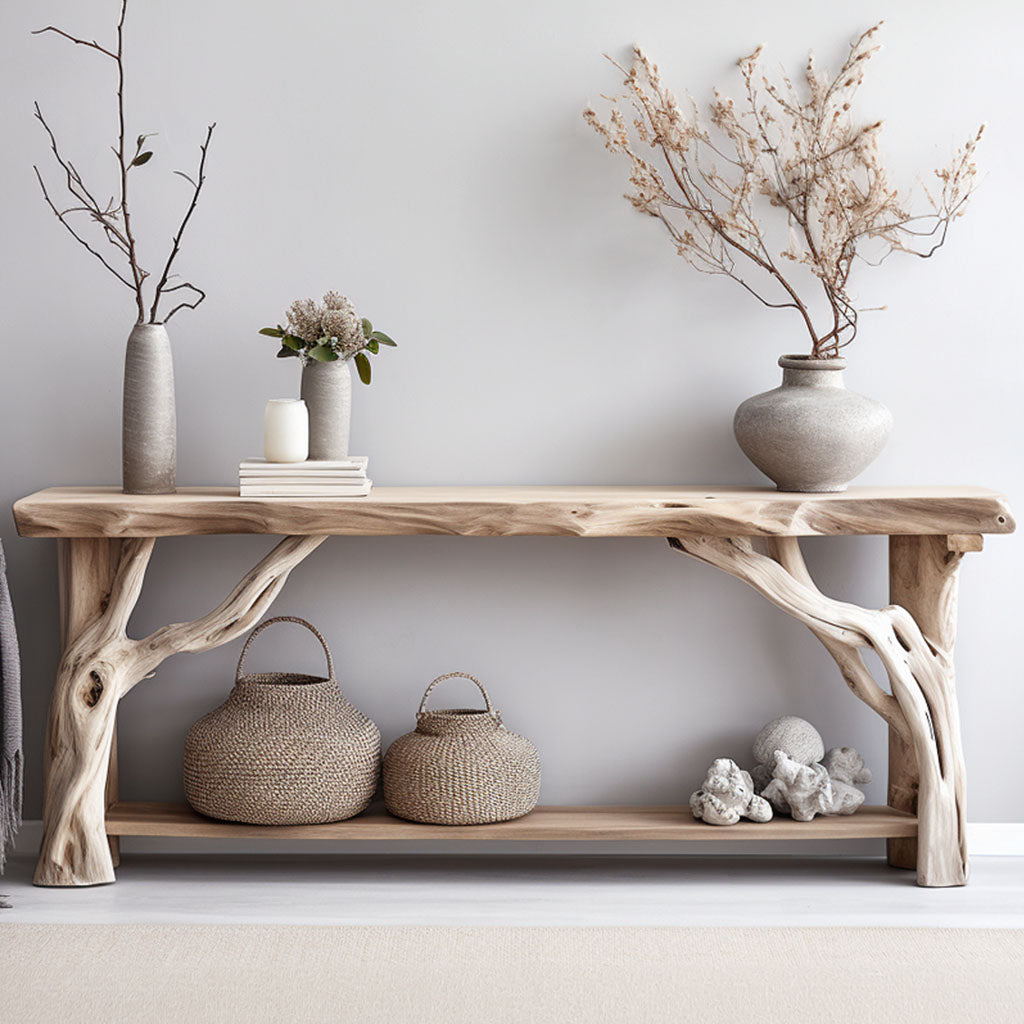 Decorative Console Table, Natural Wood Entryway Table for Hallway