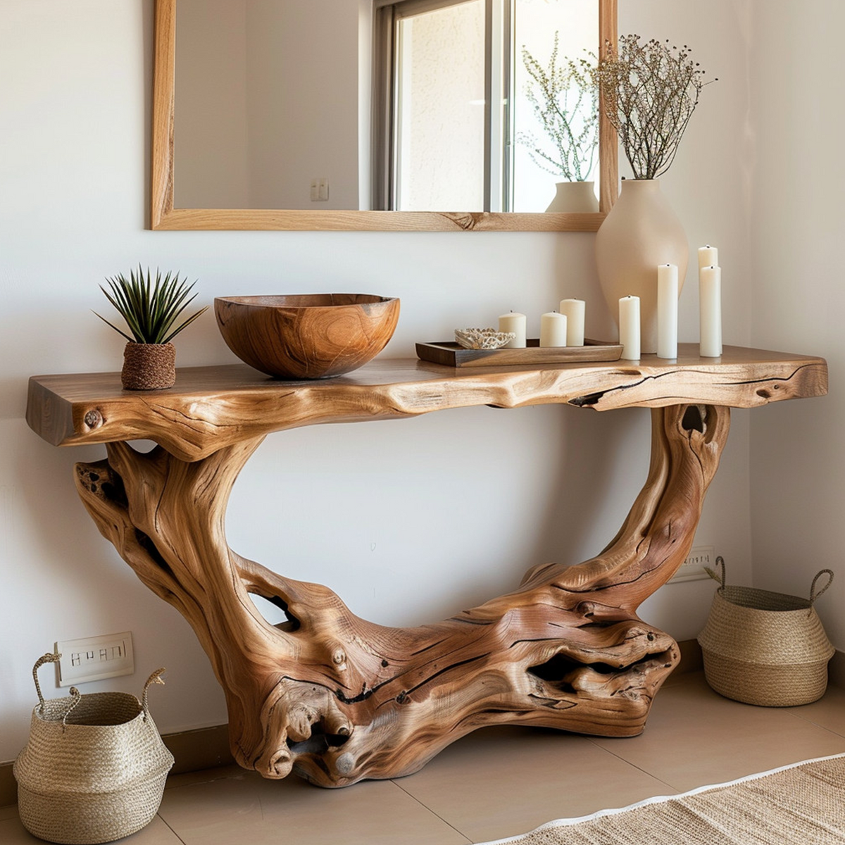 Narrow Console Table, Solid Wood Sofa Table for Entryway and Hallway