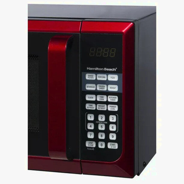 Hamilton Beach Microwave Oven 0.9 Cu. Ft., 900W, Red Stainless Steel