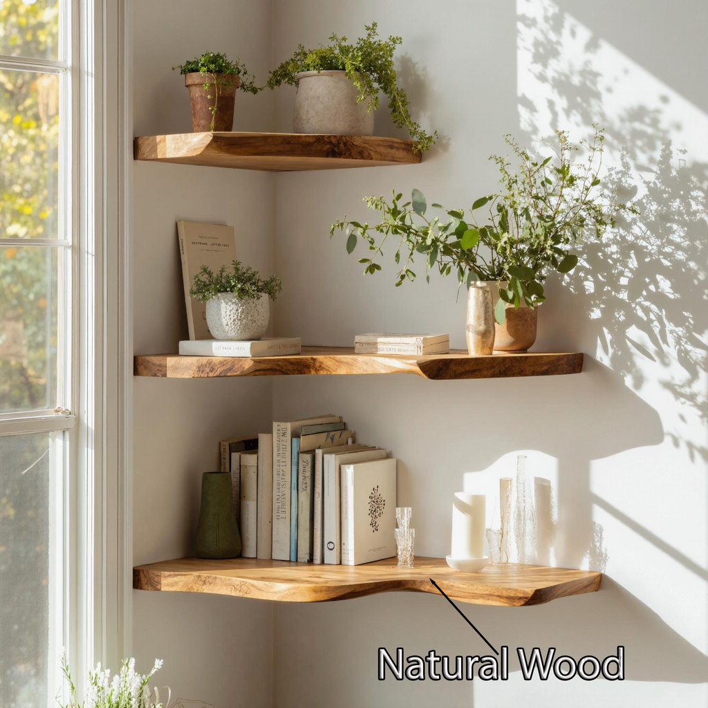 Handcrafted Corner Bookshelf Floating Wood Shelves Boho Rustic Decor