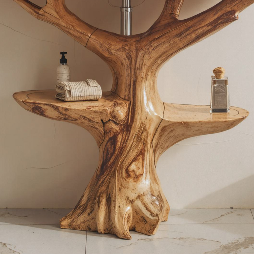 Reclaimed Wood Bathroom Vanity, Farmhouse Live Edge Sink Shelf