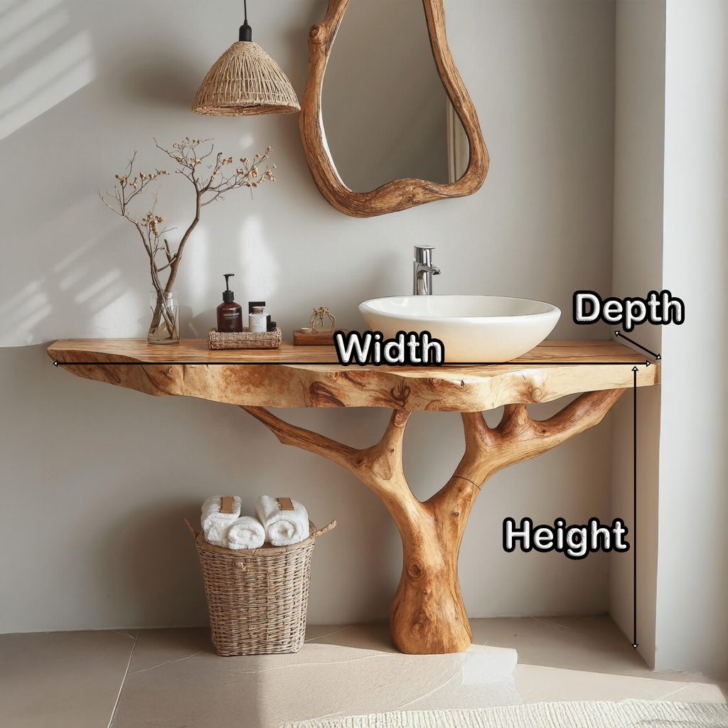 Floating Wood Bathroom Vanity, Live Edge Solid Wood Sink Vanity