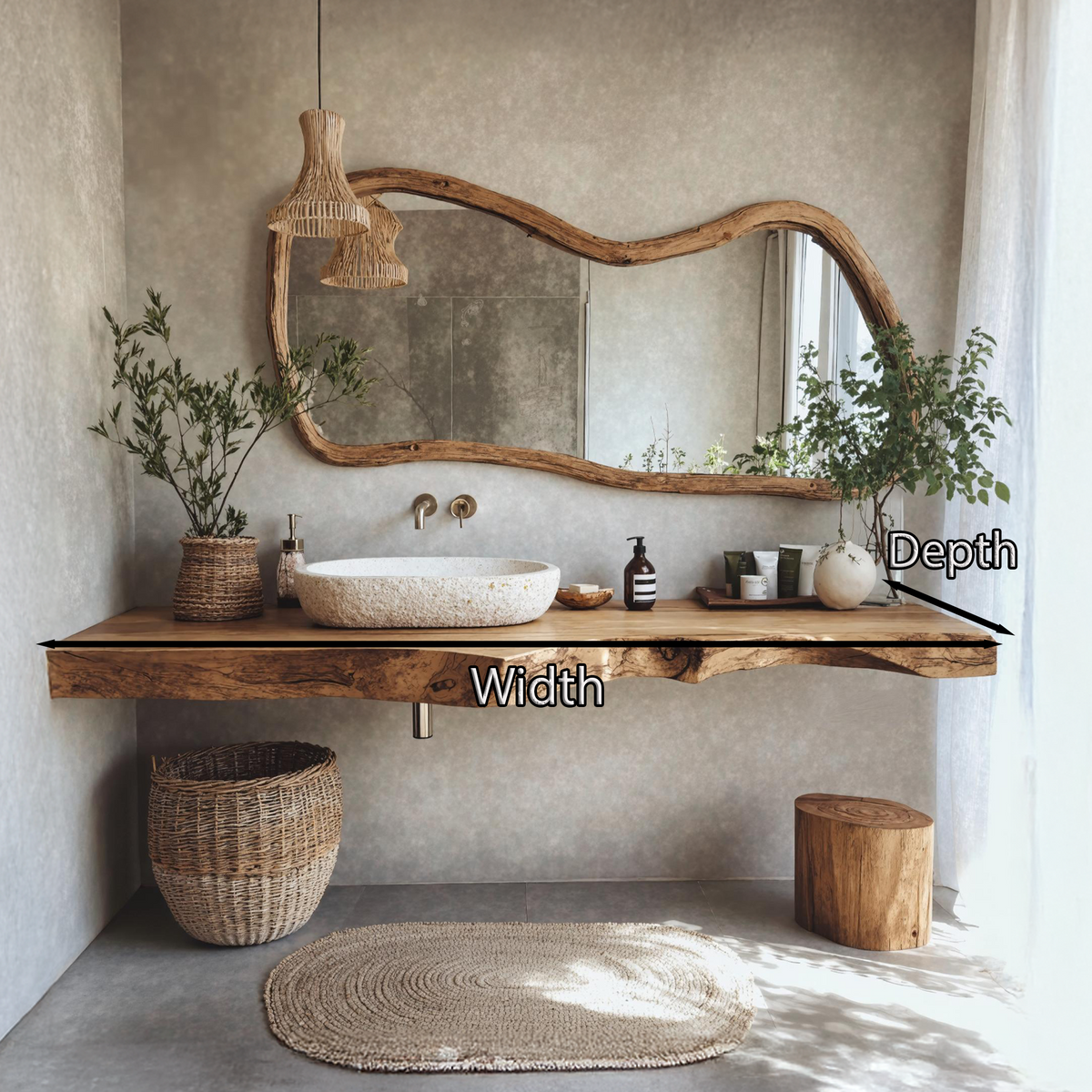 Solid Wood Vanity Top, Vintage Floating Shelf for Modern Bathrooms