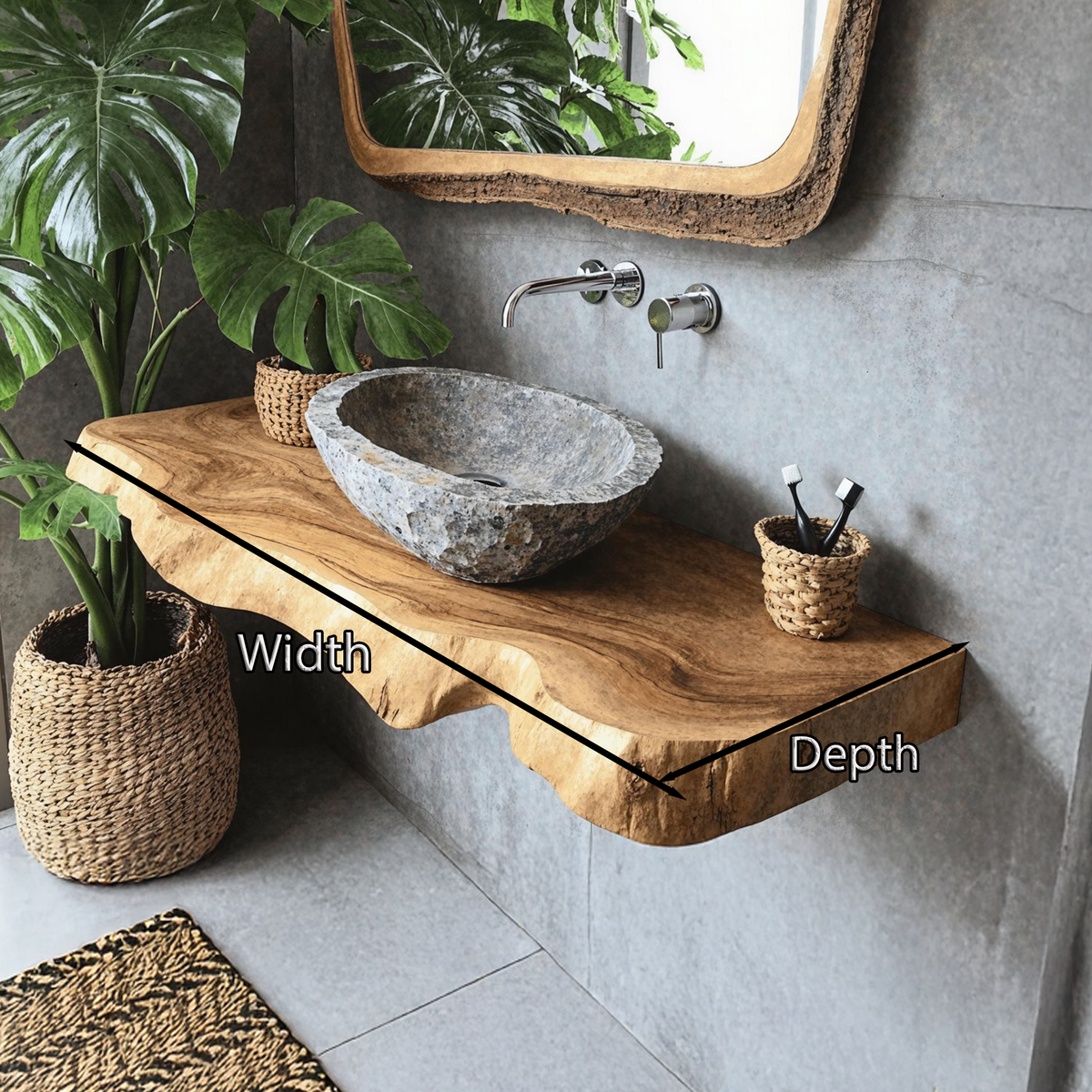 Floating Bathroom Vanity, Farmhouse Wooden Wall-Mounted Sink Shelf