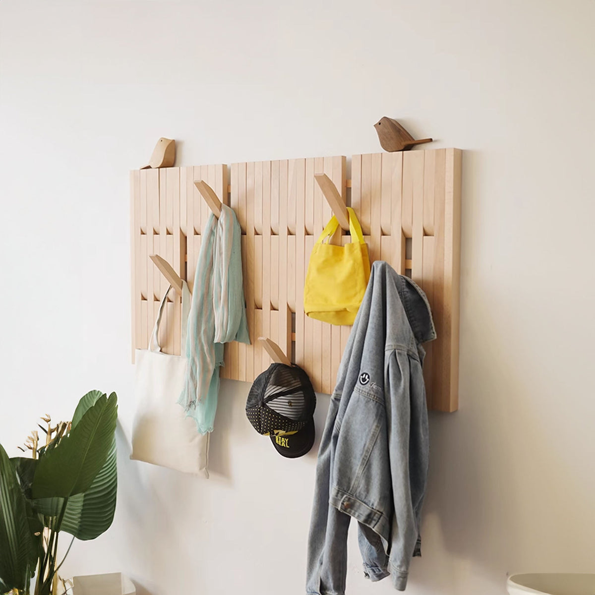 Piano Coat Rack Wall Mounted, Solid Wood Entryway Hanger in Oak
