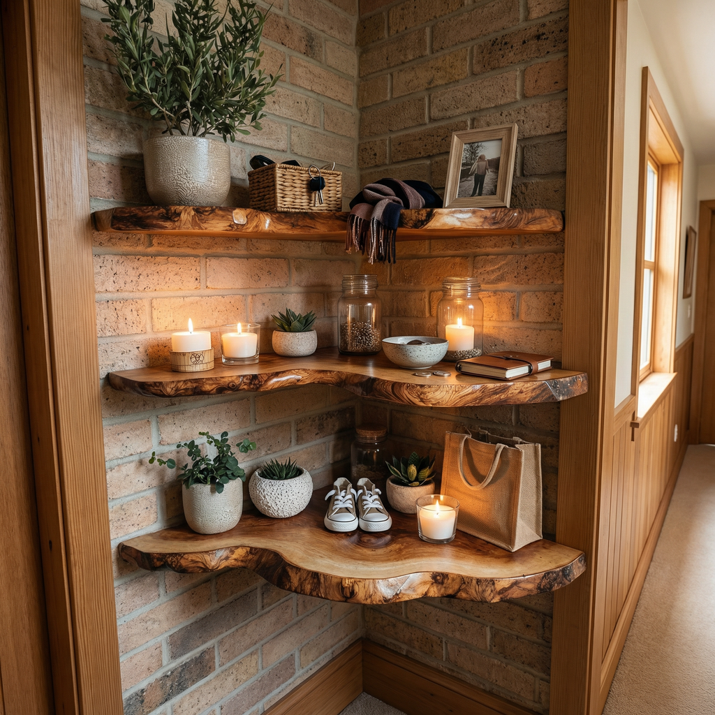 Custom Corner Floating Shelf, Solid Wood Book and Display Shelf