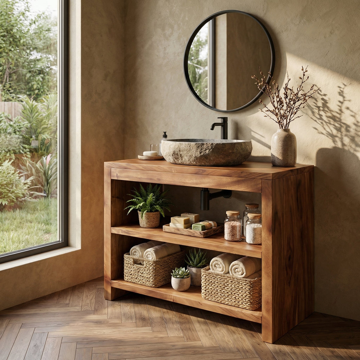 Custom Bathroom Vanity Cabinet, Live Edge Rustic Solid Wood
