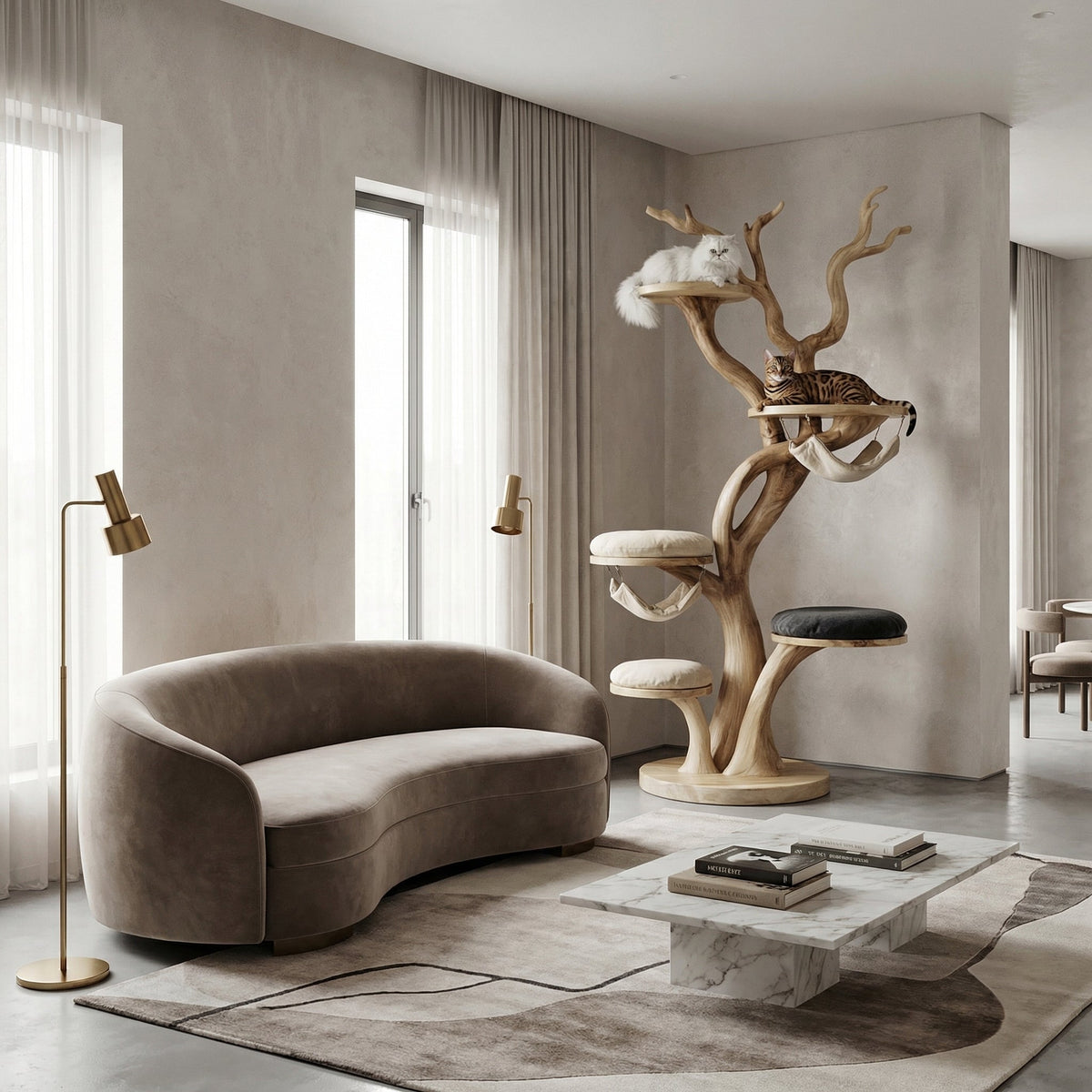 Wooden Cat Tree Tower, Large Modern Climbing Tree in Solid Wood