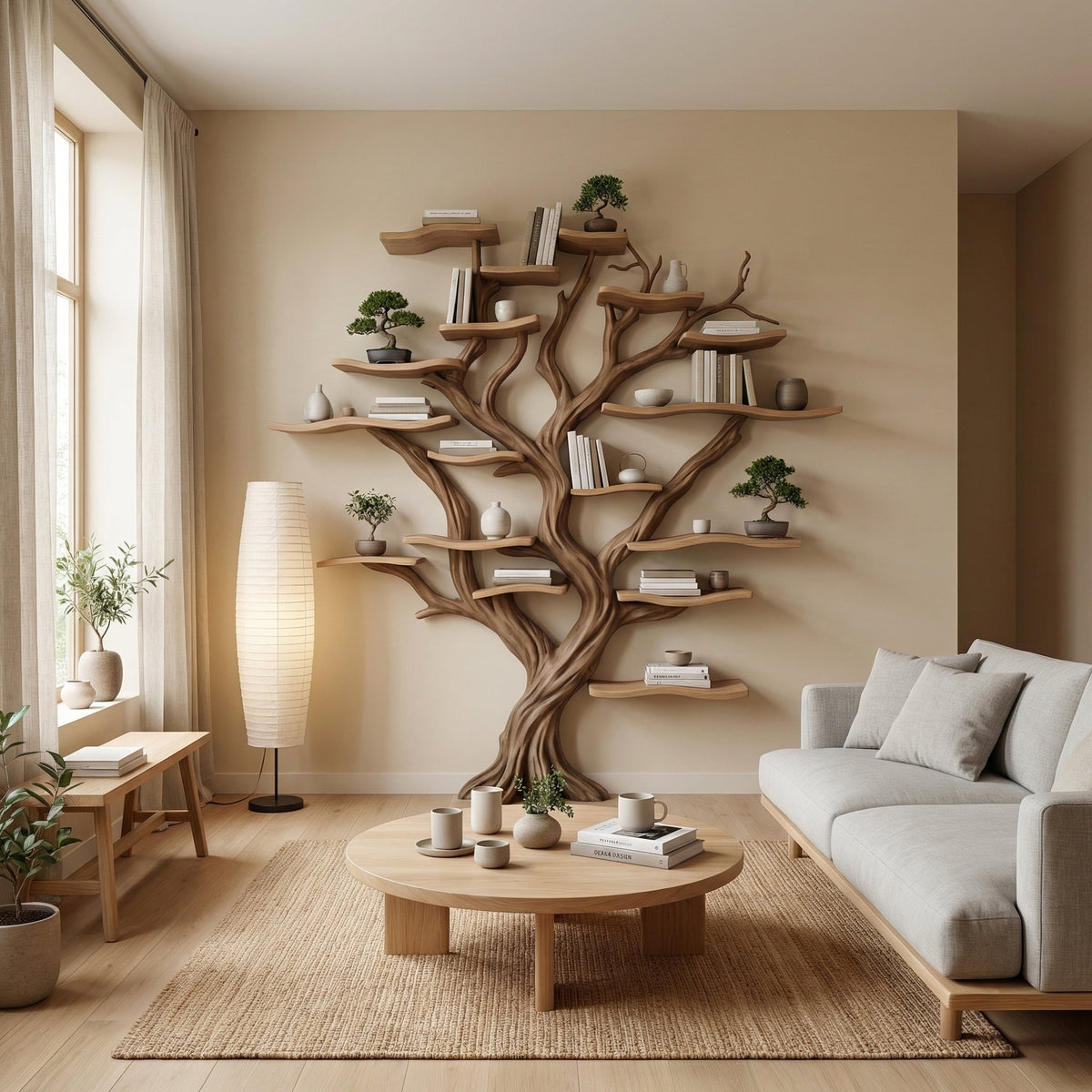 Tree Branch Bookshelf, Floating Solid Wood Wall Shelf Art
