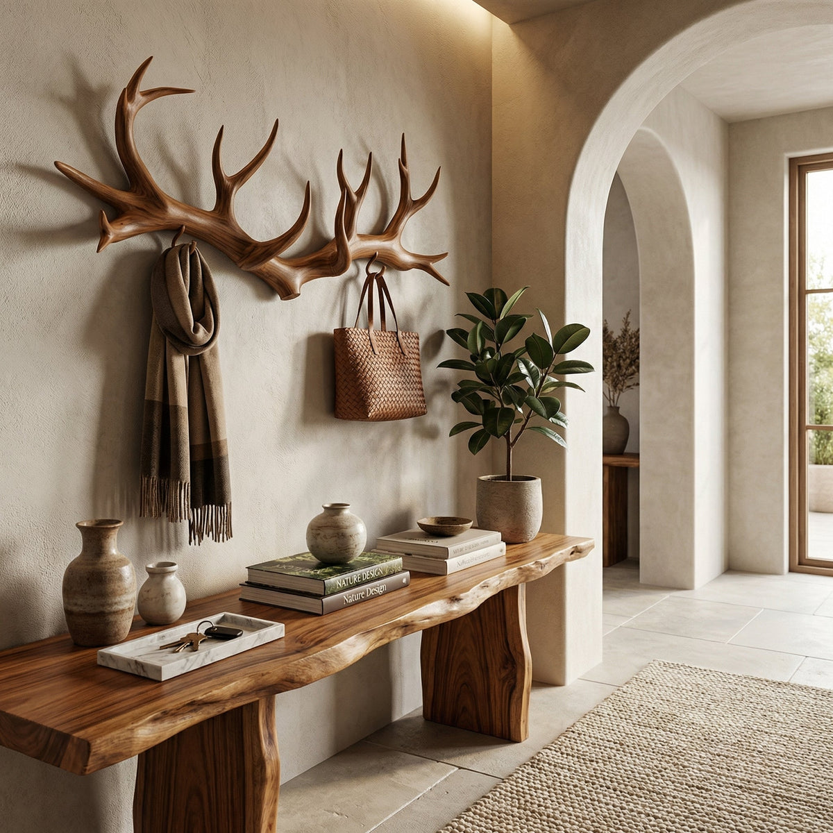Antler Coat Rack, Rustic Wood Wall Hanger for Coats and Hats