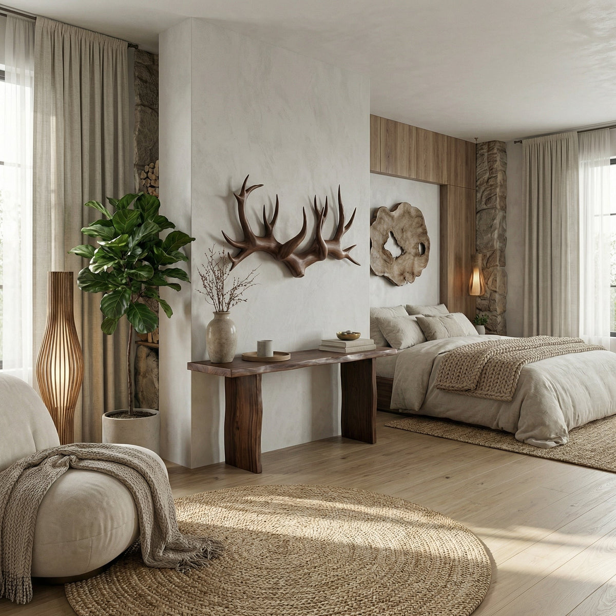 Antler Coat Rack, Rustic Wood Wall Hanger for Coats and Hats