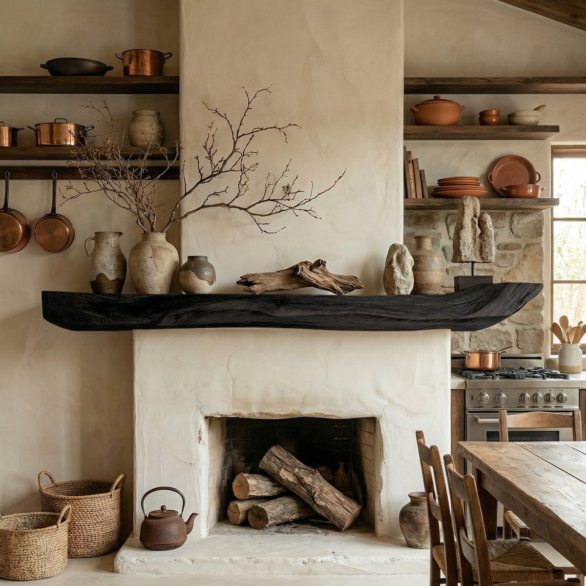 Live Edge Floating Shelf, Boho Wooden Kitchen Wall Shelf