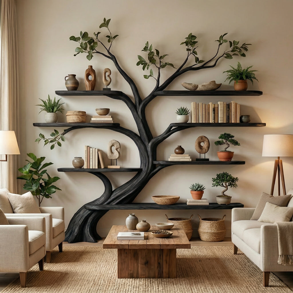 Driftwood Branch Shelf, Wall Mounted Floating Tree Bookshelf
