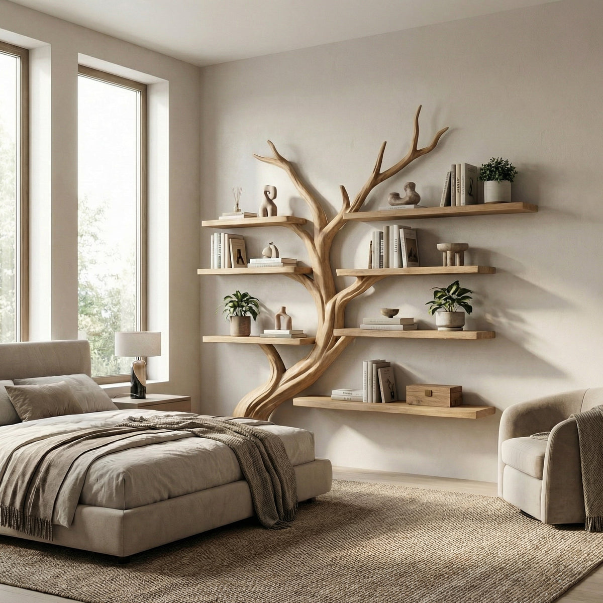Driftwood Branch Shelf, Wall Mounted Floating Tree Bookshelf