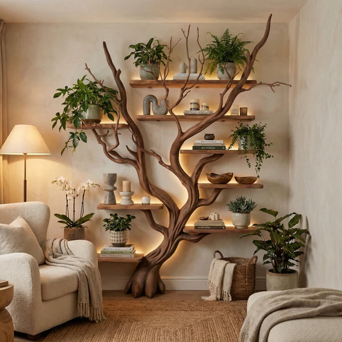 Tree Branch Bookshelf, Large Driftwood Floating Wall Shelf