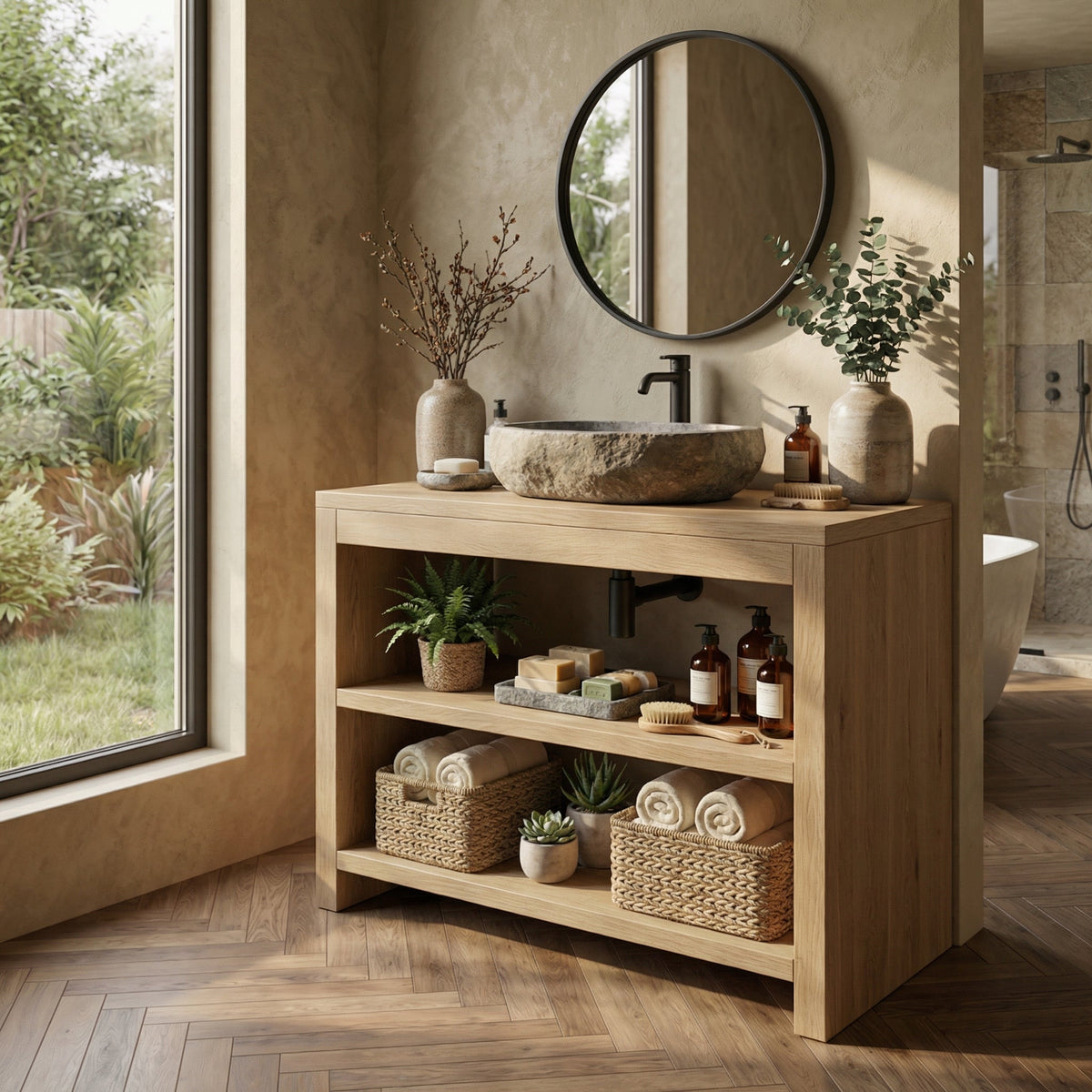 Custom Bathroom Vanity Cabinet, Live Edge Rustic Solid Wood