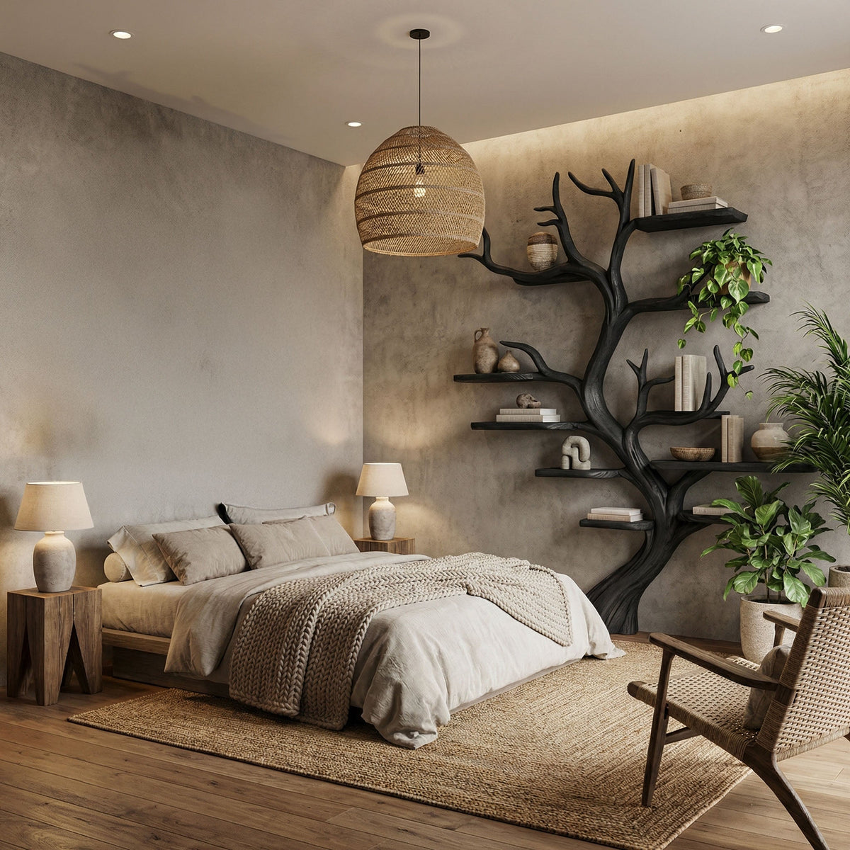 Tree Branch Shelf, Rustic Driftwood Style Solid Wood Wall Bookshelf