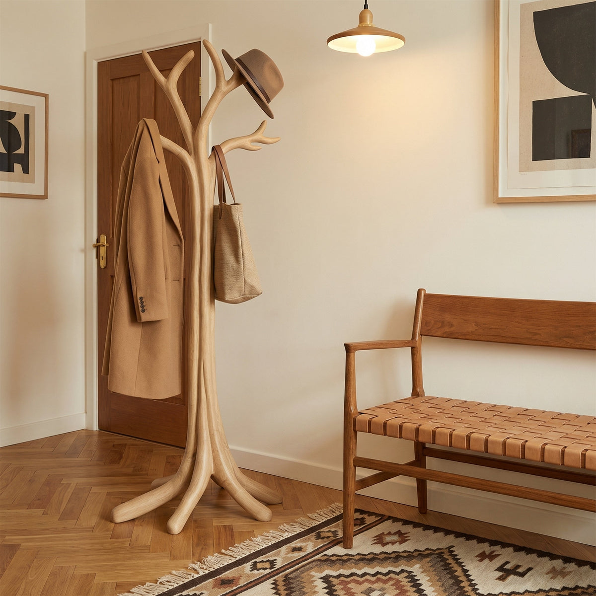 Tree Branch Coat Rack Freestanding, Rustic Solid Wood Hat Stand