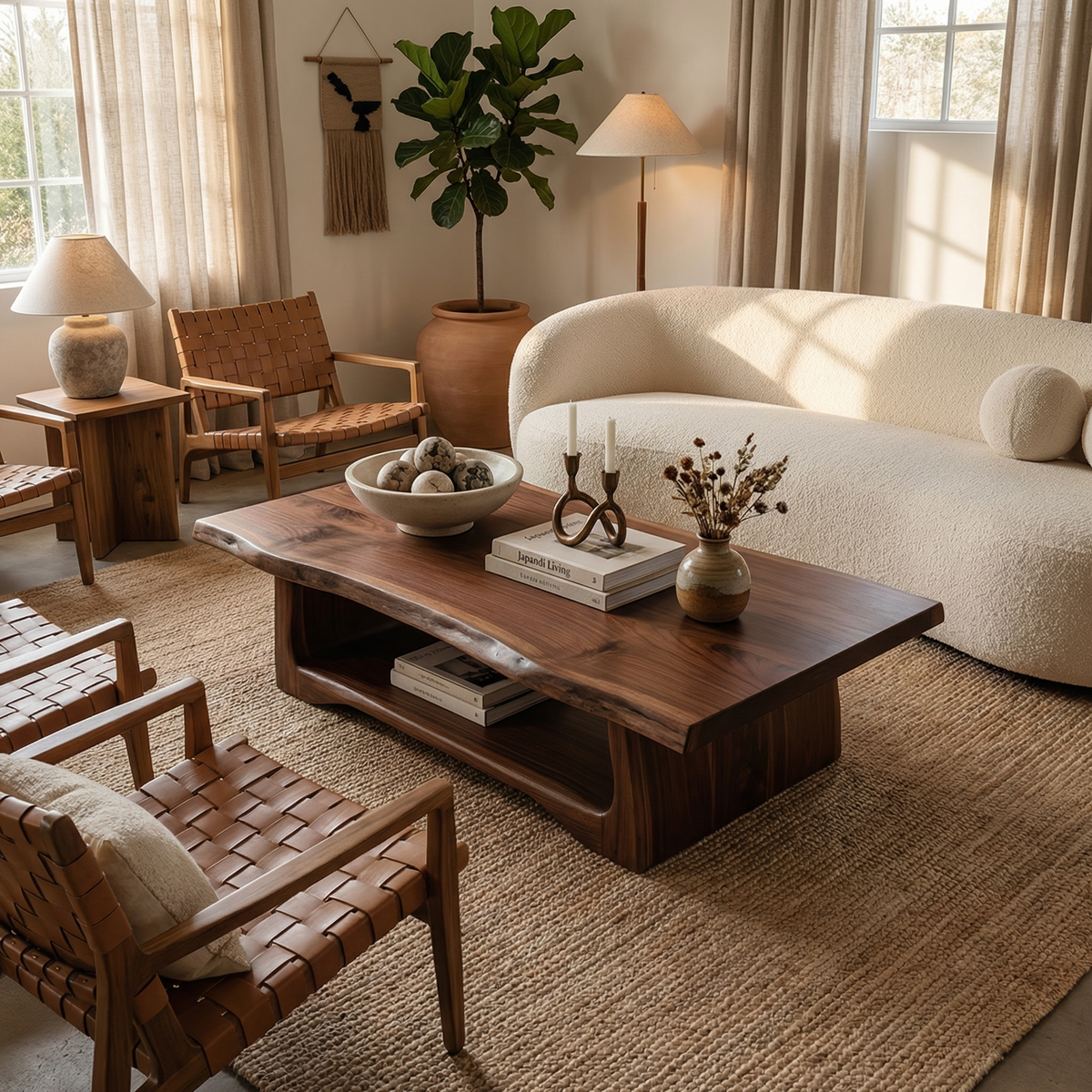 Live Edge Coffee Table, Rustic Monkeypod Wood Slab for Living Room