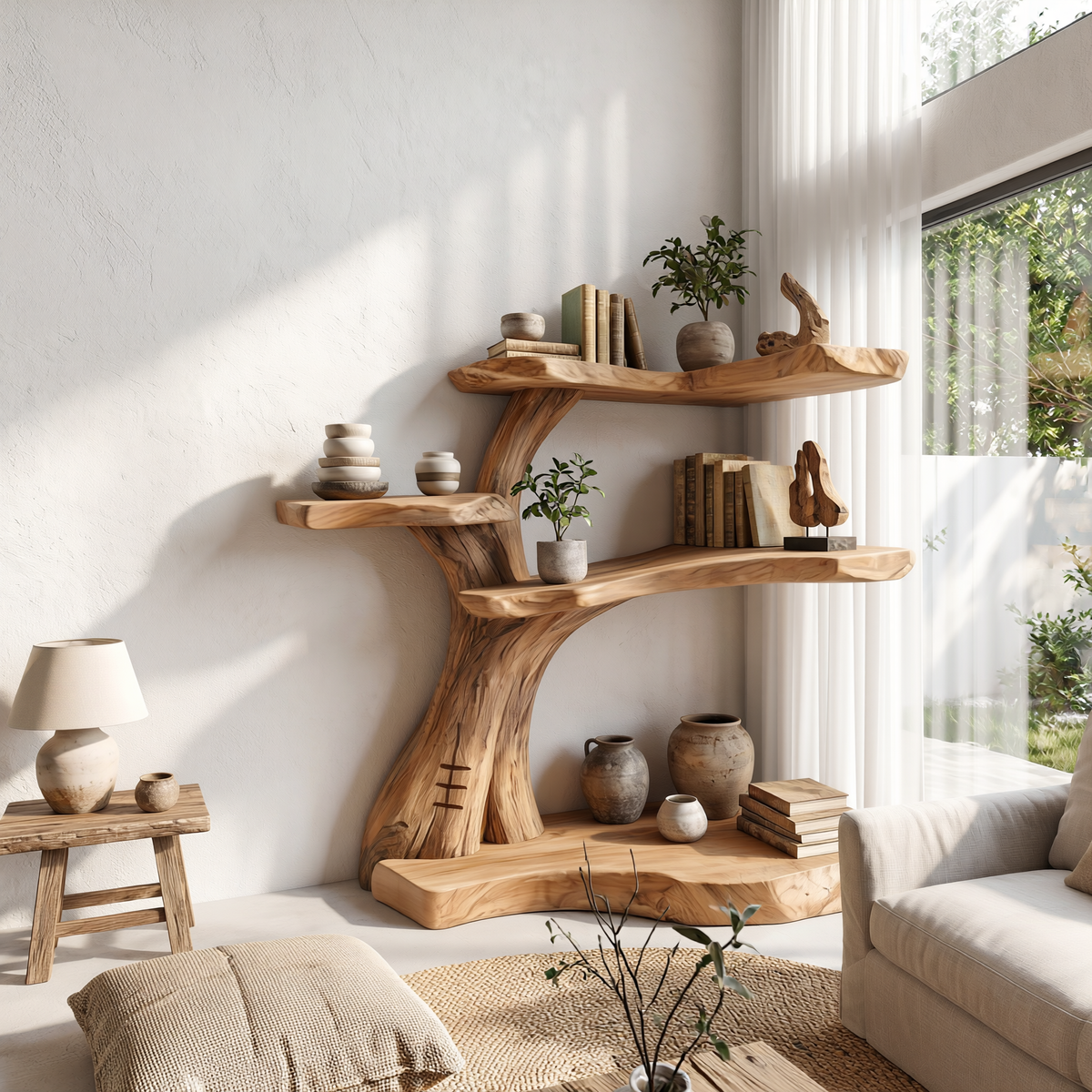 Corner Tree Bookshelf, Rustic Wall Mounted Branch Shelf for Nursery