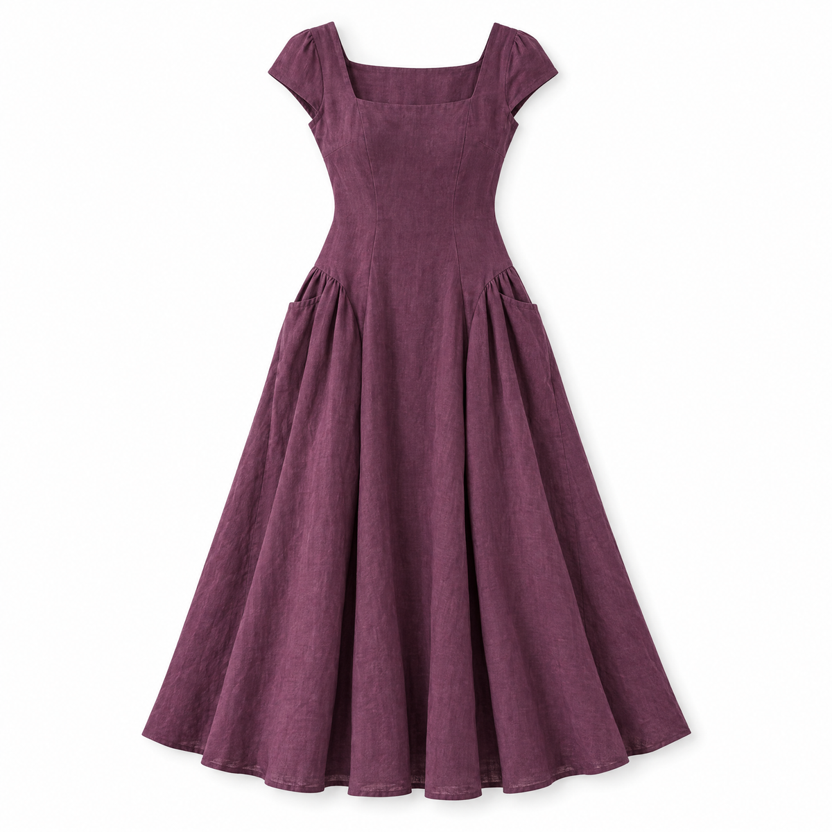 Plum Square Neck Linen Corset Midi Dress