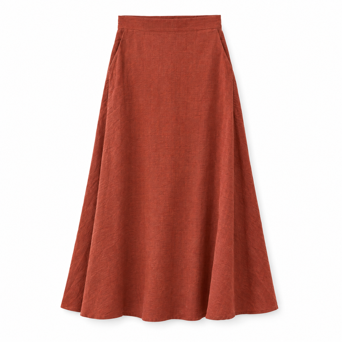 Rust Linen Maxi Skirt with Pockets