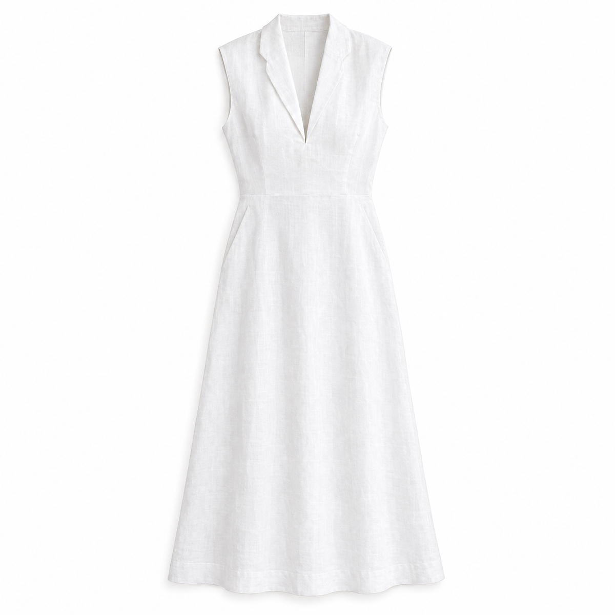 White Sleeveless V-Neck Linen Dress