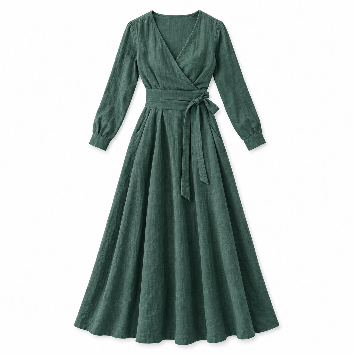 Sea Green Linen Maxi Dress with Obi Belt