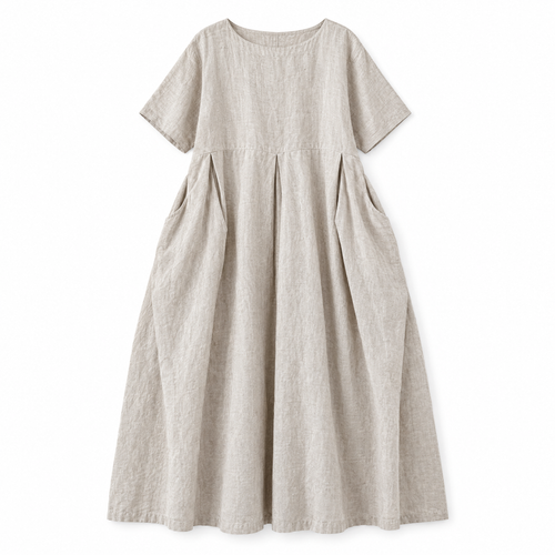 Beige Loose Linen Maxi Dress