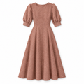 Terracotta Puff Sleeve Linen Midi Dress