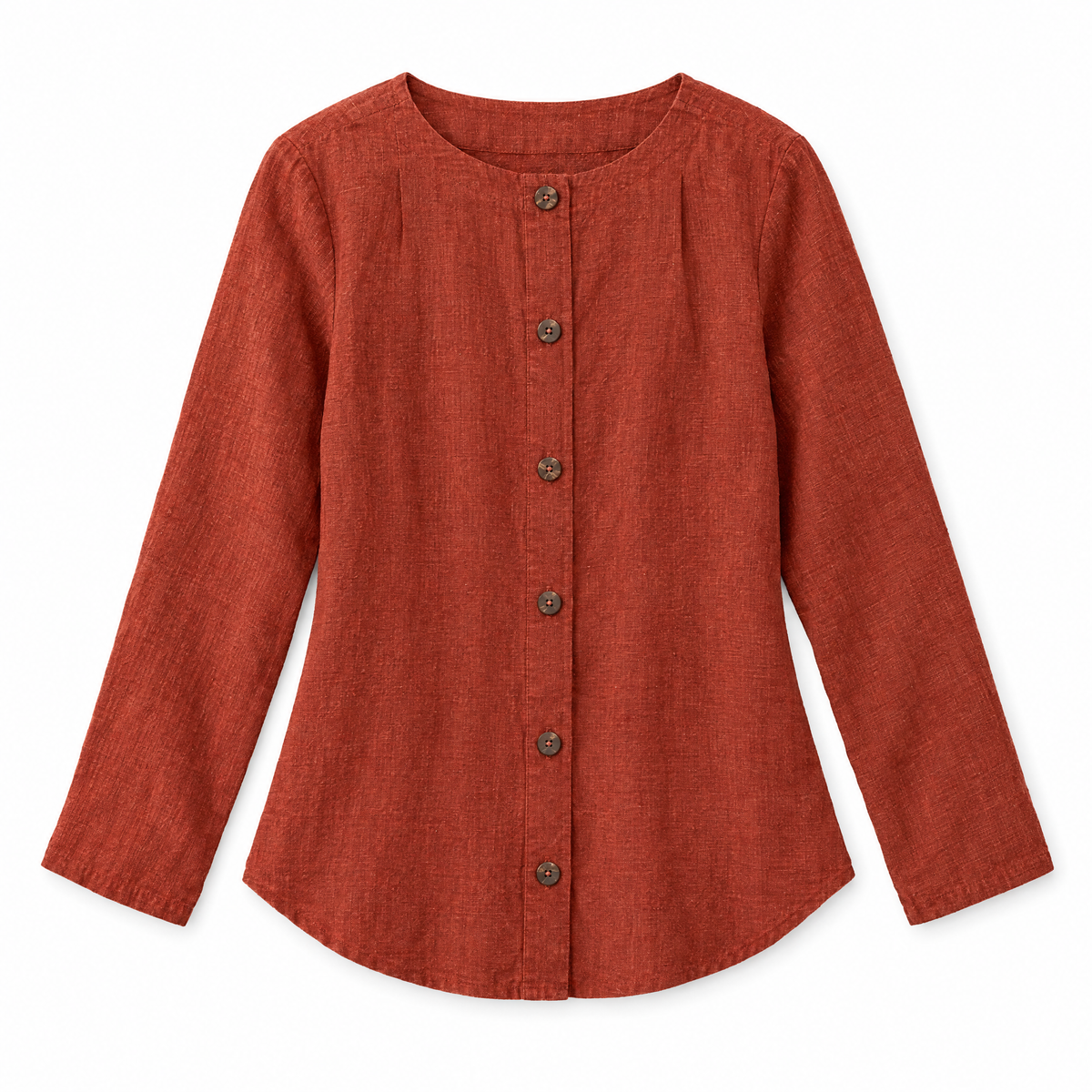 Rust Button Front Linen Blouse