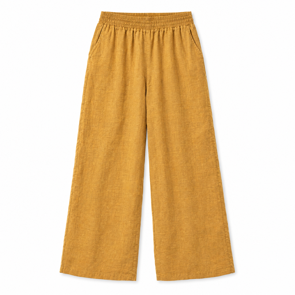 Mustard Wide Leg Linen Pants