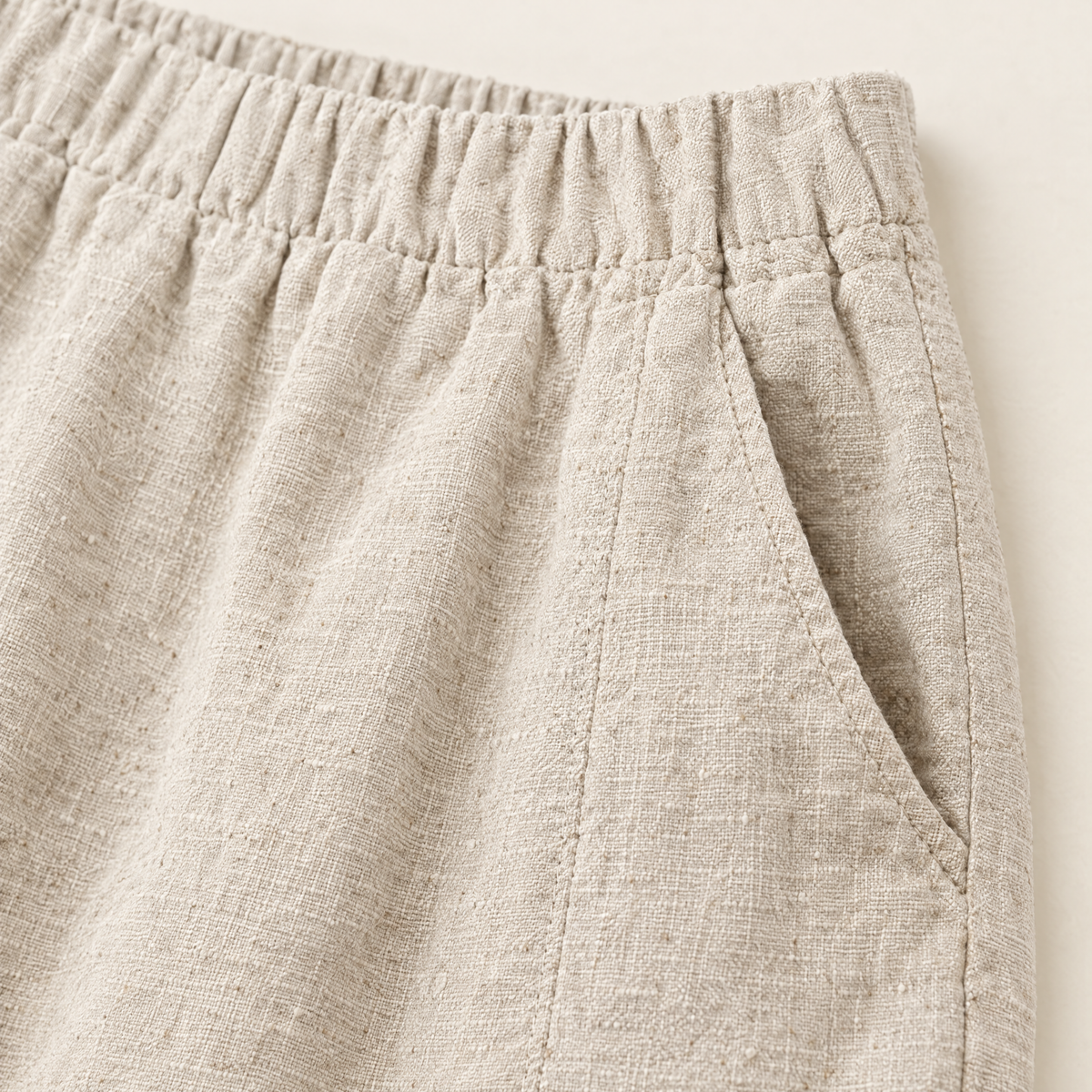 Natural Wide Leg Linen Pants - linen fabric and detail close-up