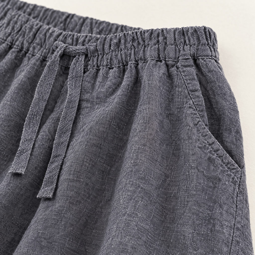 Charcoal Linen Harem Pants - linen fabric and detail close-up