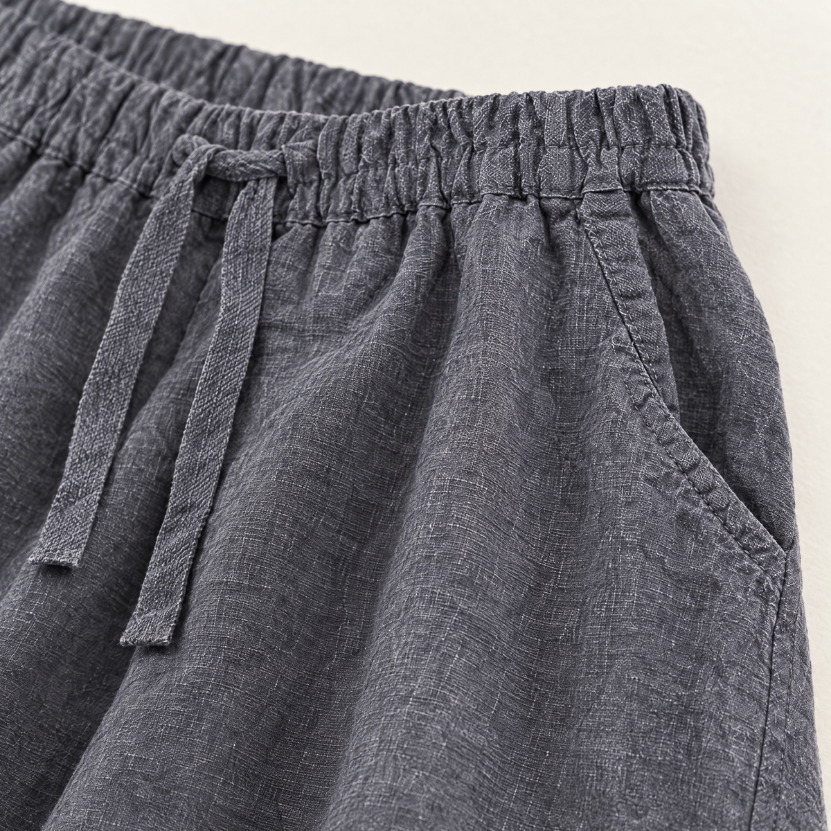 Charcoal Linen Harem Pants - linen fabric and detail close-up