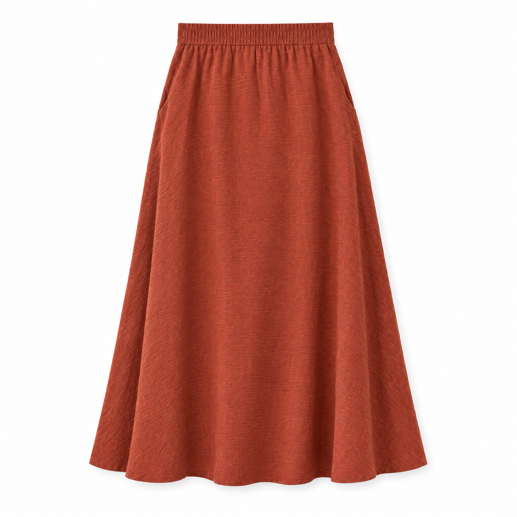Rust Linen Maxi Skirt with Pockets - back view
