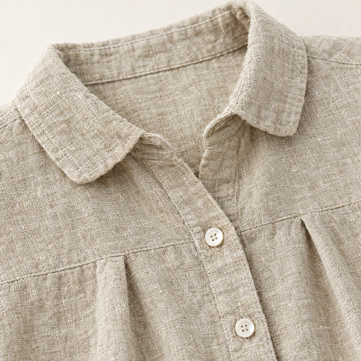 Oatmeal Oversized Linen Shirt - linen fabric and detail close-up