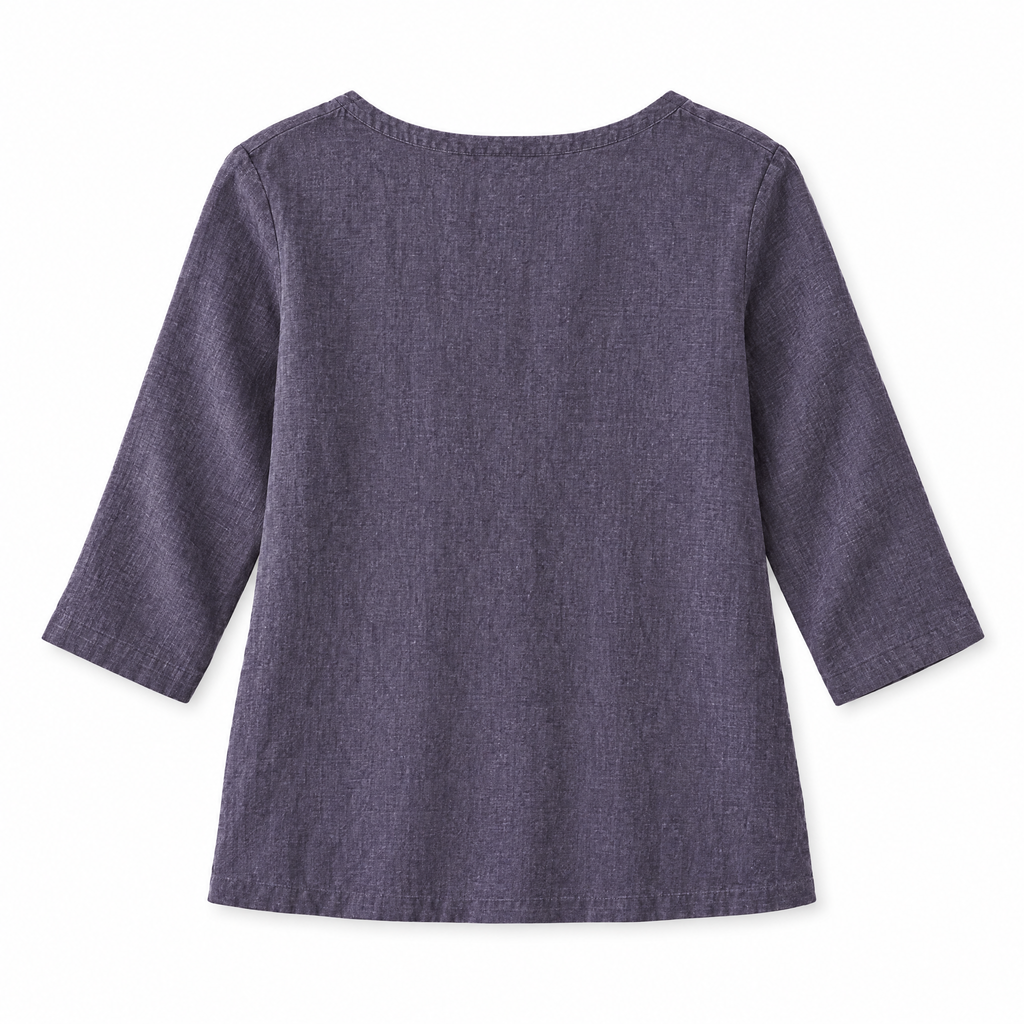 Lavender 3/4 Sleeve Linen Blouse - back view