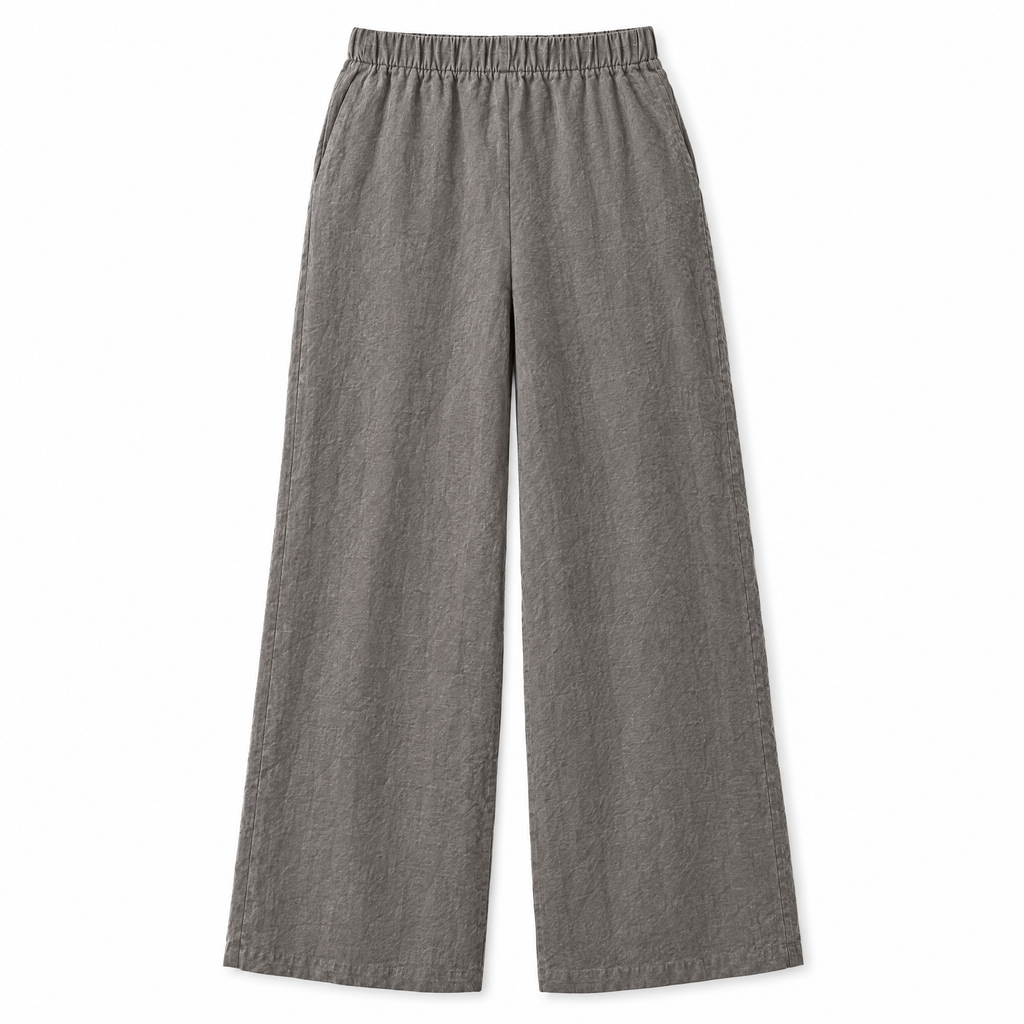 Taupe Linen Trousers with Pockets - back view