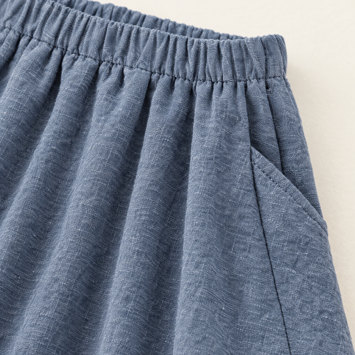 Dusty Blue Linen Maxi Skirt - linen fabric and detail close-up
