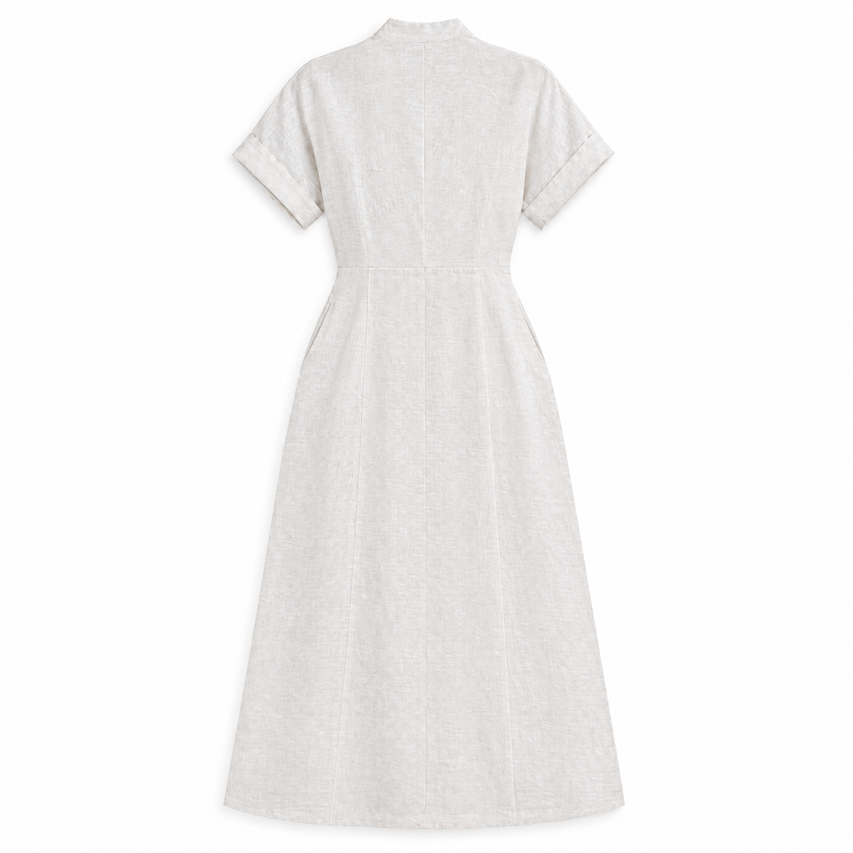 White Deep V Linen Midi Dress - back view