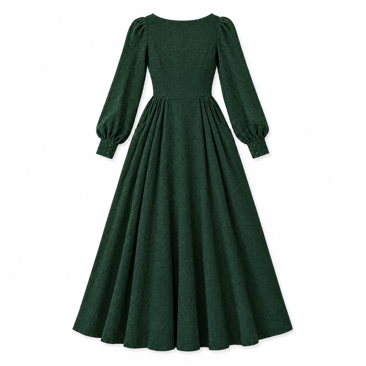 Forest Green Long Sleeve Linen Maxi Dress - back view
