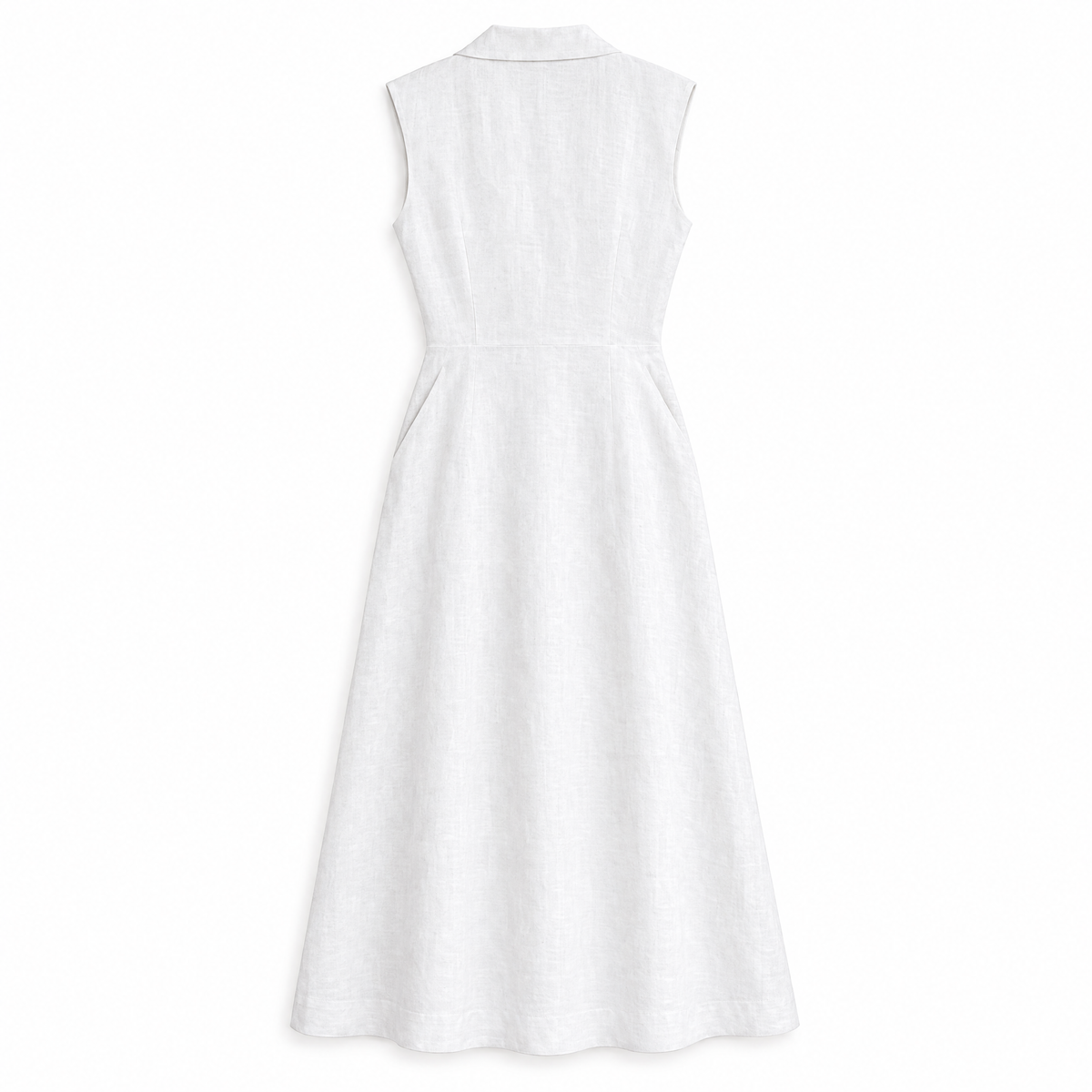 White Sleeveless V-Neck Linen Dress - back view