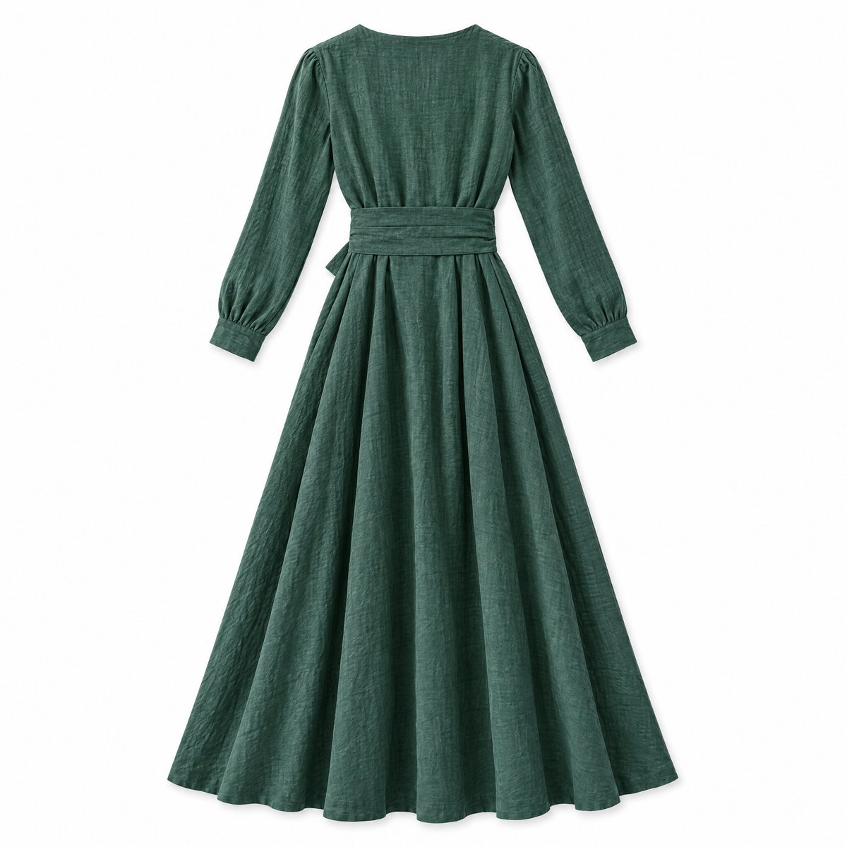 Sea Green Linen Maxi Dress with Obi Belt - back view
