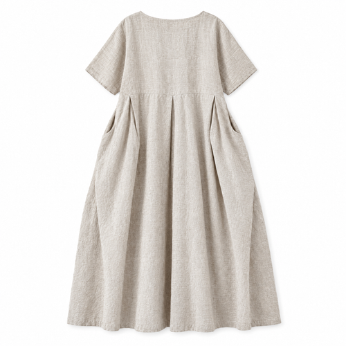 Beige Loose Linen Maxi Dress - back view