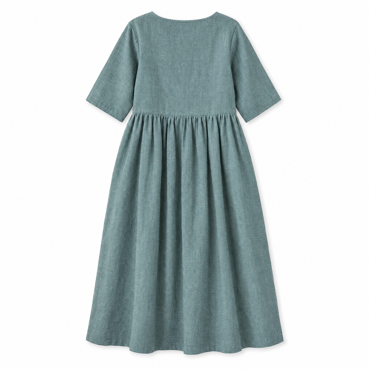 Dusty Blue Button Front Linen Midi Dress - back view