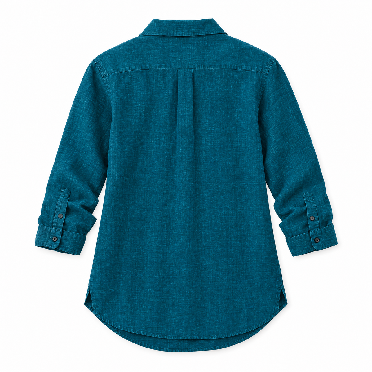 Teal Long Sleeve Linen Shirt - back view