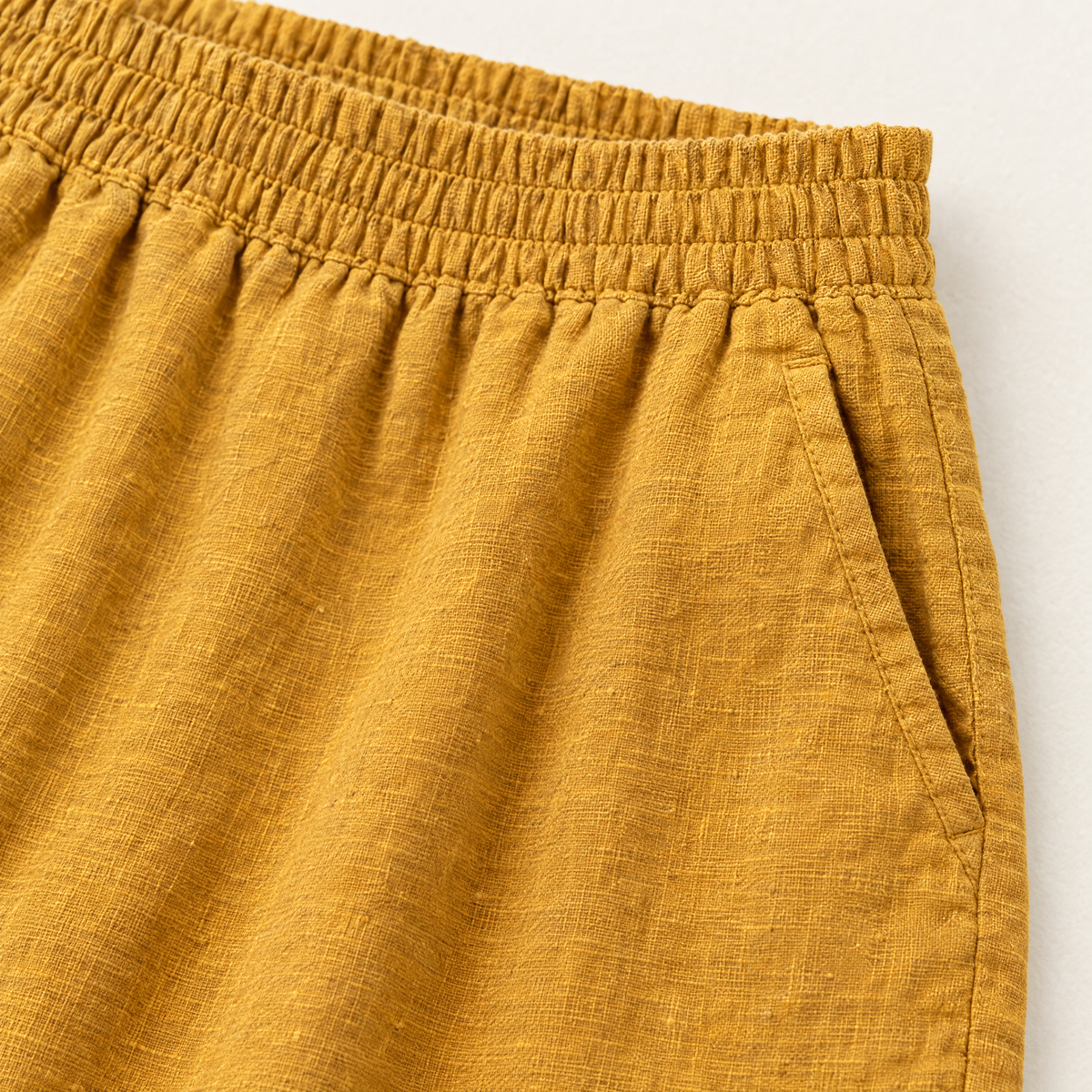 Mustard Wide Leg Linen Pants - linen fabric and detail close-up