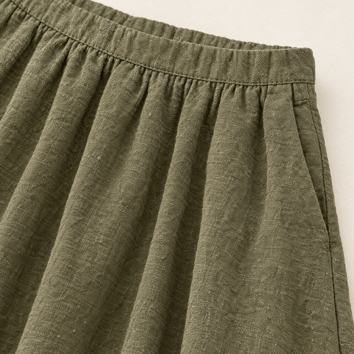 Olive Linen Maxi Skirt - linen fabric and detail close-up