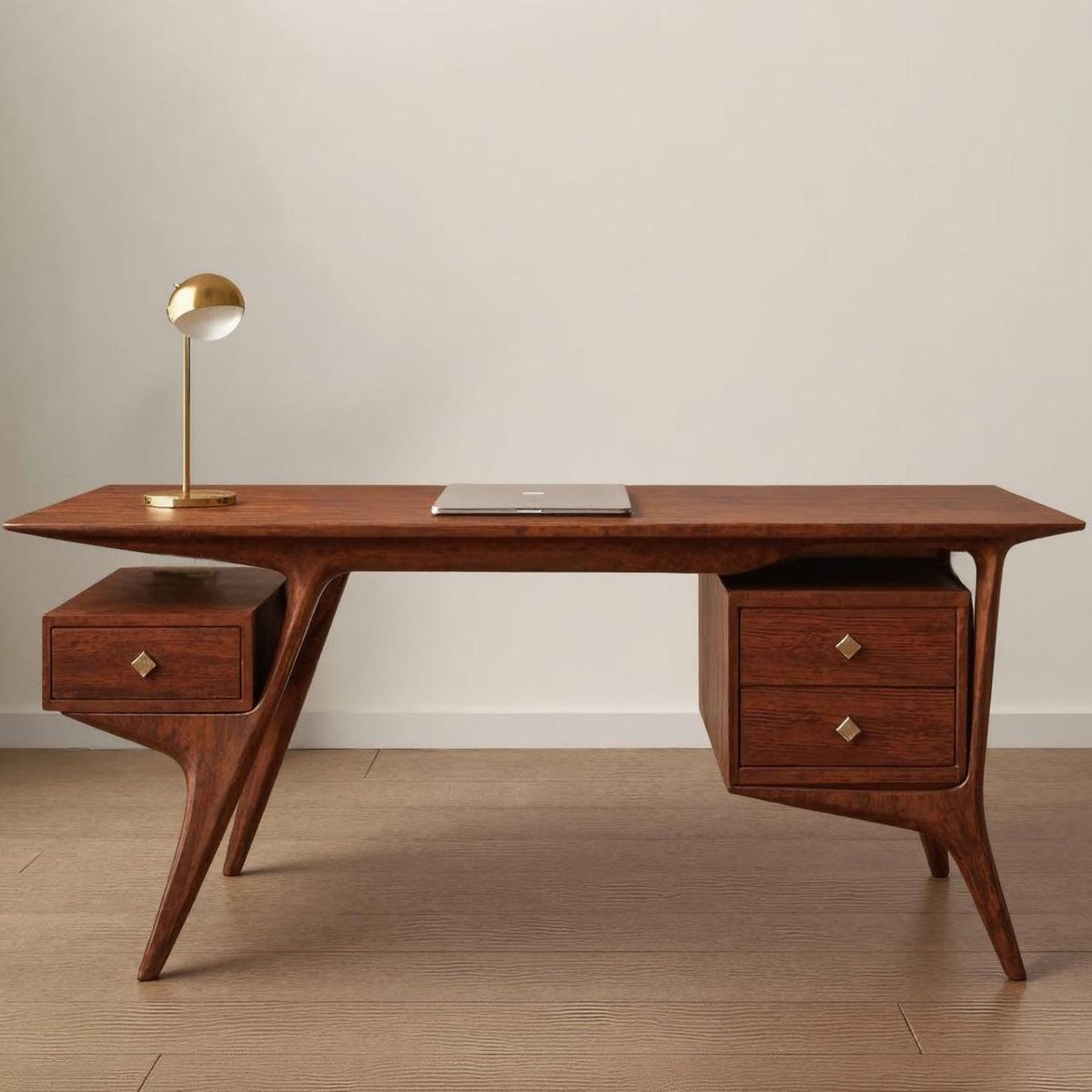 Mid Century Live Edge Oak Desk for Home Office and Study Room